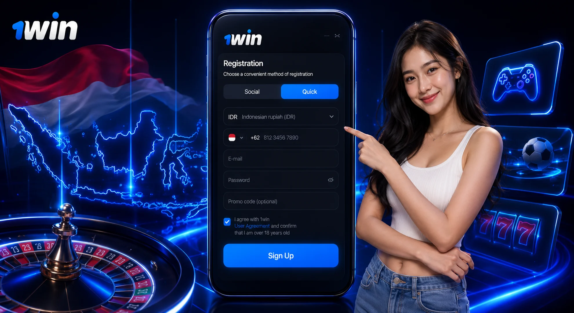 Create account and sign up on 1win official website
